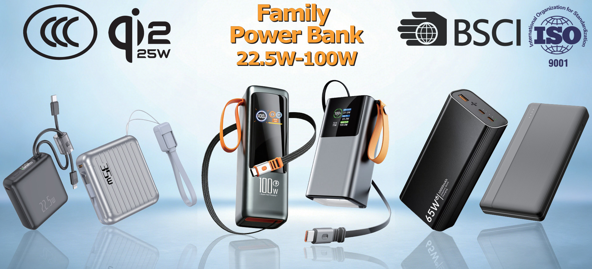 Kitway family power bank series from 22.5W to 100W fast charging